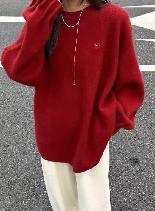 D121610秋冬温暖氛围红色慵懒显白圆领女士针织衫 商品图1