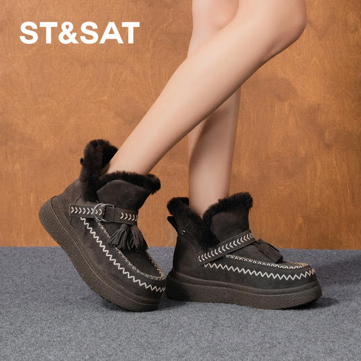 星期六复古风流苏厚底防寒雪地靴SSD411A559 商品图3