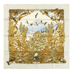 独角鹿西洋古董1995年法国爱马仕出品Robert Dallet设计《四川》主题丝绸方巾