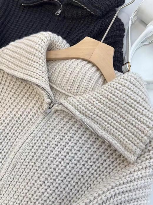 D121630粗棒针立领加厚毛衣外套羊毛针织开衫上衣秋冬女 商品图5