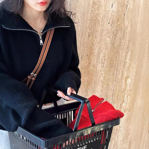 【短款慵懒风小个子毛衣】半拉链高领毛衣女 秋冬针织衫外穿软糯宽松上衣潮  商品图3