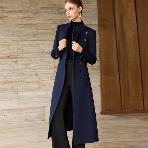 IWY/藏青色羊毛呢子大衣秋冬新款高级感气质通勤职业装外套女WC367 商品图0