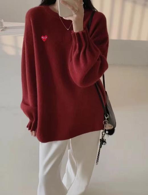 D121610秋冬温暖氛围红色慵懒显白圆领女士针织衫 商品图8