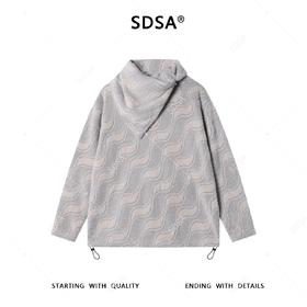 SDSA秋冬新款痞帅男装拉链可翻高领卫衣绒毛百搭撞色波浪线百搭潮