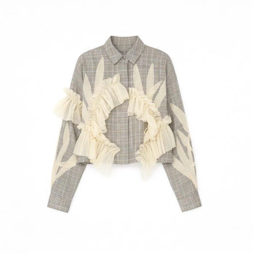 谜底短款拼接网纱衬衫长袖2026春新品特色造型感衬衣女265GC5017 商品图4