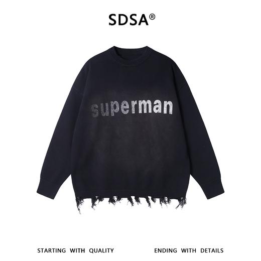 SDSA秋冬新款痞帅男装美式撞色字母圆领毛衣下摆流苏设计百搭时尚 商品图0