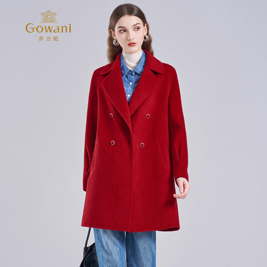 乔万尼2025冬羊毛羊绒真丝混纺自带气场H型翻领羊毛大衣ED4A762 商品图2