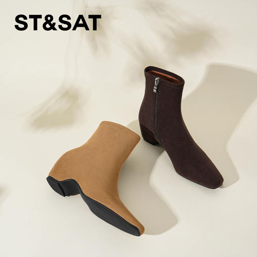 【绒里可选】星期六美拉德方头坡跟瘦瘦靴SSD4116Y8J/SSD4118YD9 商品图3