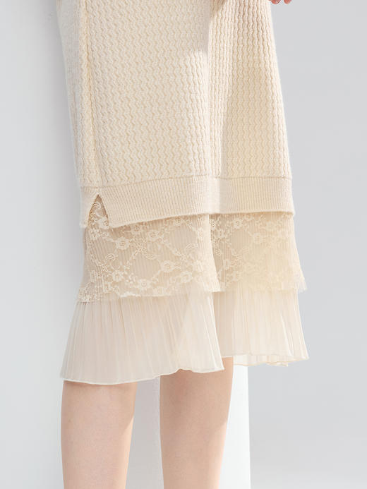 【百图lulu定制】【蕾丝连衣裙】 设计感蕾丝拼接毛衣连衣裙女2025年冬季新款显瘦直筒裙 商品图6