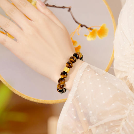 好运连珠 虎眼石黑曜石土行手串 商品图6