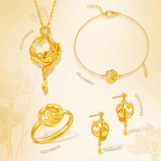 「美好金」莲年有鱼古法黄金耳饰 足金锦鲤莲花荷花耳坠 商品图3