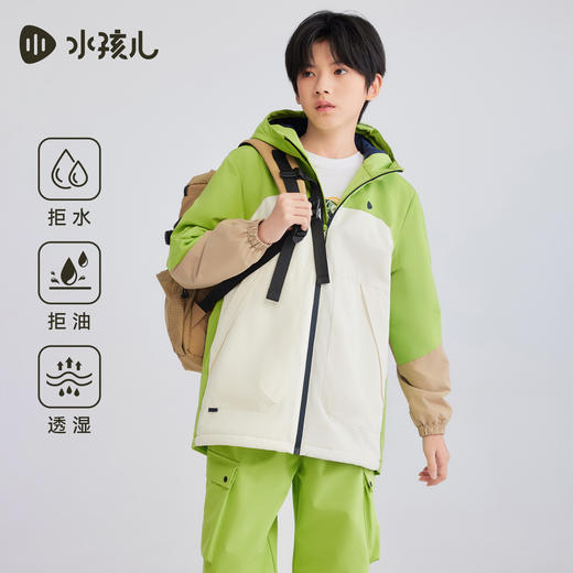 水孩儿童装儿童外套加绒2025秋季新品中大童拼色风衣男女连帽上衣 商品图3