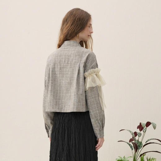 谜底短款拼接网纱衬衫长袖2026春新品特色造型感衬衣女265GC5017 商品图2