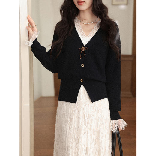 鹿向南【1220/20:00新品前1小时7折限量100件】假两件黑色连衣裙 商品图3