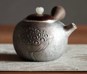 莲蓬酸枝木盖岫玉雕刻莲花壶摘 核桃木侧柄泡茶壶