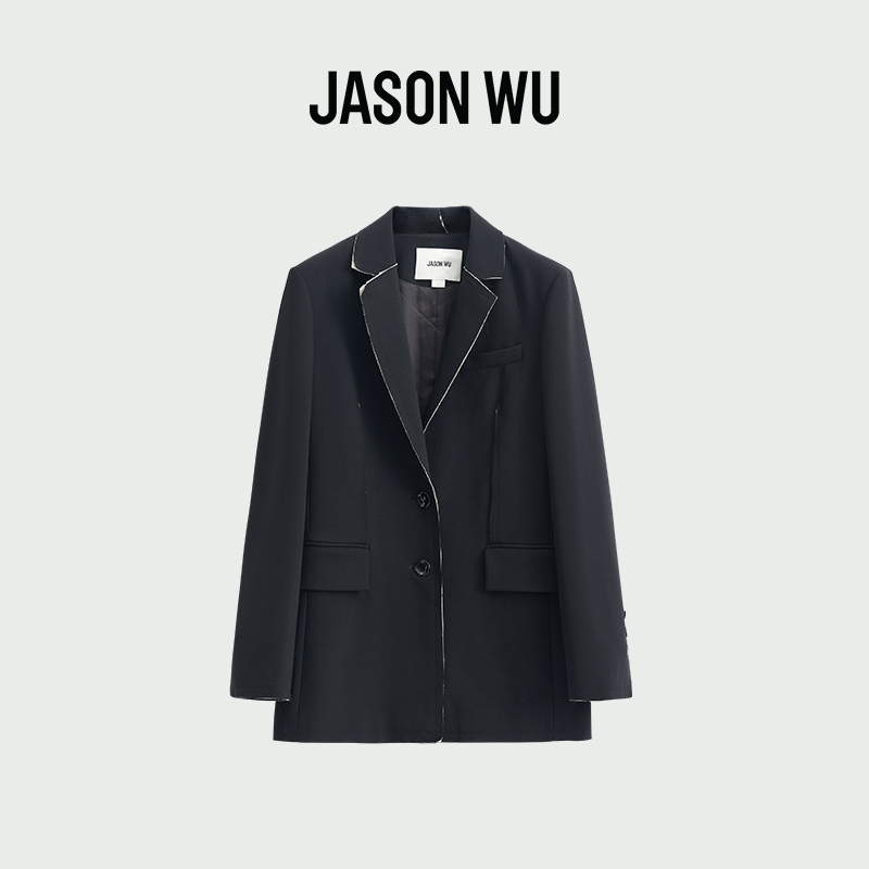 (秋冬新品)【JASON WU】25年新款长袖精纺羊毛修身撞色毛边西装
