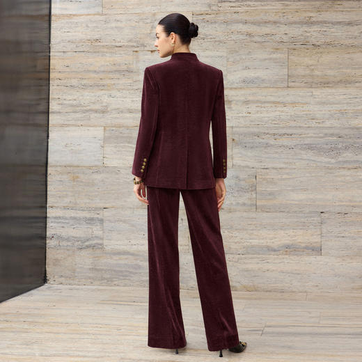 IWY/玫瑰砂岩豆沙红秋冬款灯芯绒无领西装西裤OL通勤套装CP2586 商品图4