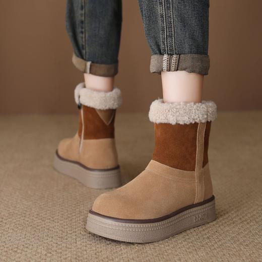 FR 85833保暖羊羔毛雪地靴拼色真皮短靴加绒防滑厚底 商品图2