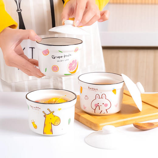 【卡通直身炖盅】可爱陶瓷隔水炖盅家用卡通炖汤小瓦罐婴儿辅食蒸蛋盅带盖一人食 商品图2