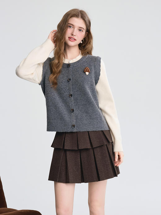 【百图lulu定制】【蘑菇毛衣】 高级感拼色假两件毛衣女套头针织衫 商品图8