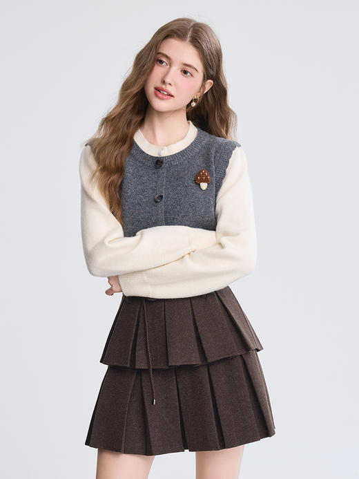 【百图lulu定制】【蘑菇毛衣】 高级感拼色假两件毛衣女套头针织衫 商品图3