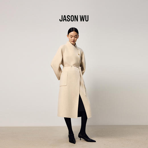 (绵羊毛)【JASON WU】2025秋冬新款纯色简约设计感双面呢大衣外套女 商品图3