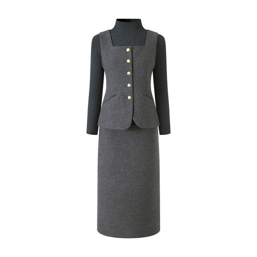 「高货wl」全新升级【铂金会员413/天猫559/差价146】(99122)洛诗琳2025气质毛呢马甲半高领针织打底高腰半裙三件套 商品图2