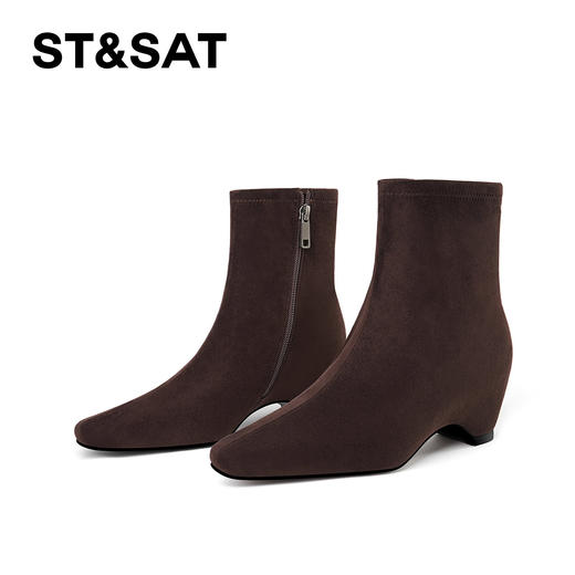 【绒里可选】星期六美拉德方头坡跟瘦瘦靴SSD4116Y8J/SSD4118YD9 商品图9