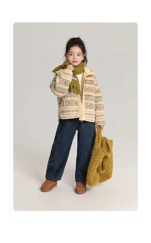 一店k （成套入！）冬季暖绒绒的陪伴！秒拉丁儿童新款费尔岛连帽外套+香蕉加绒卫裤 商品图0