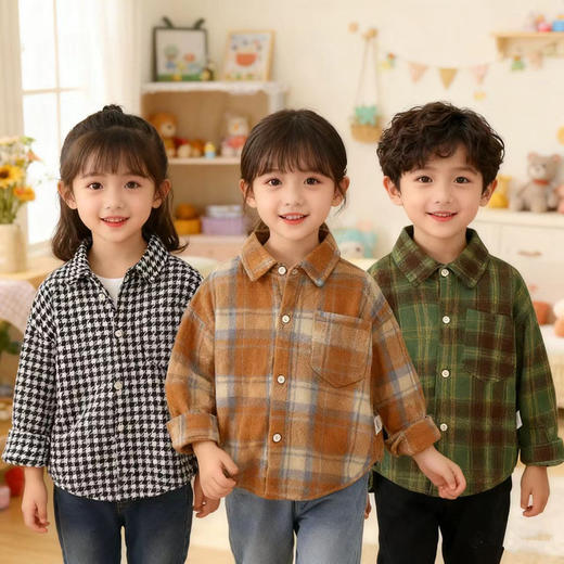 【秒杀】乐仔梦儿童休闲格子衬衣男童女童洋气宝宝上衣长袖小童大童衬衫80-150 商品图8