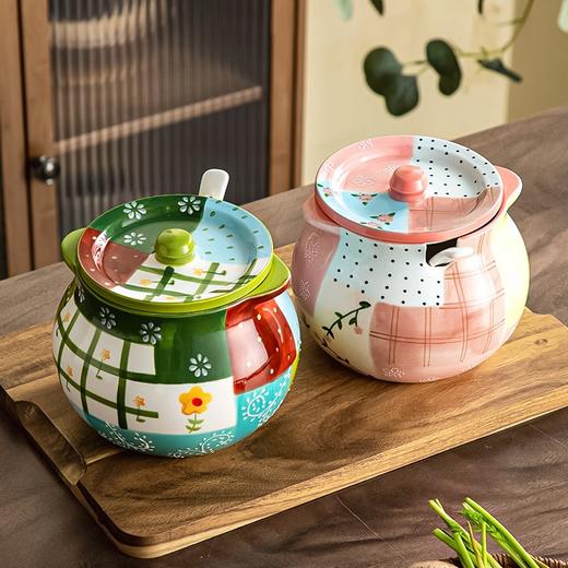 【浮雕手绘猪油罐】陶瓷耐高温双耳防烫食品级厨房调料罐辣椒油大容量带勺家用 商品图0