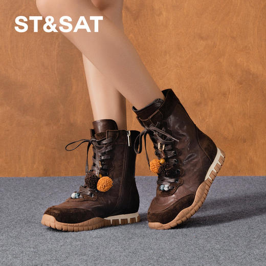 星期六复古拼接休闲户外拳击靴SSD4116193 商品图0