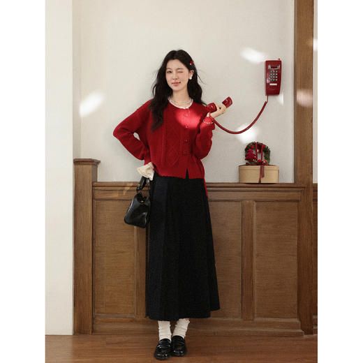 鹿向南「糖渍玫瑰」慵懒风复古红色毛衣外套女秋冬高级感针织开衫 商品图1