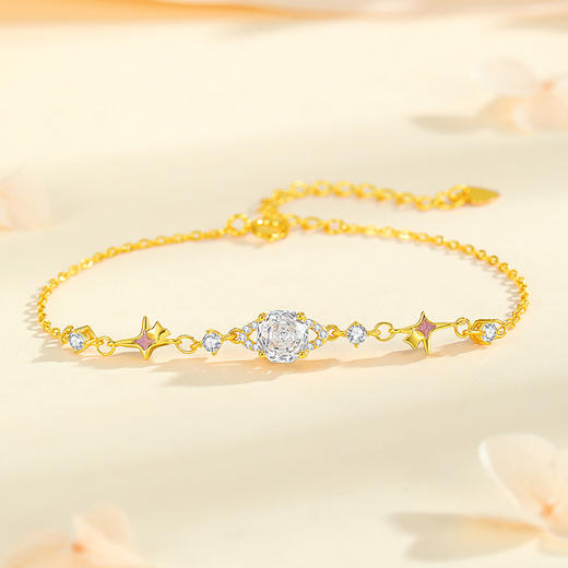 Winy 辰心予你 S925 银镀金色手链 合成立方氧化锆星芒设计 轻奢百搭日常通勤手饰 商品图0