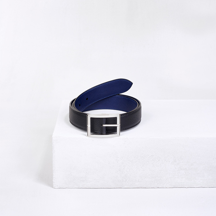 【Camille Fournet】黑色湛蓝色牛皮双面皮带