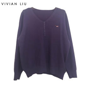 VIVIAN LIU薇薇安刘C2556303秋女装新款V领绣花小狗宽松毛衣