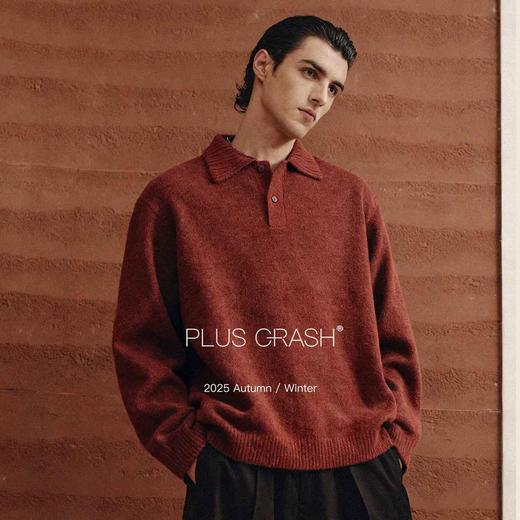 潮牌PLUS CRASH羊毛混纺老钱风翻领针织衫保暖毛衣PC55SW76 商品图1