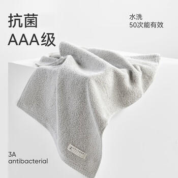 洁玉100g毛巾 A类新疆棉洗脸巾男士3A级抑菌面巾纯棉洗澡巾 2条蓝+灰 商品图1
