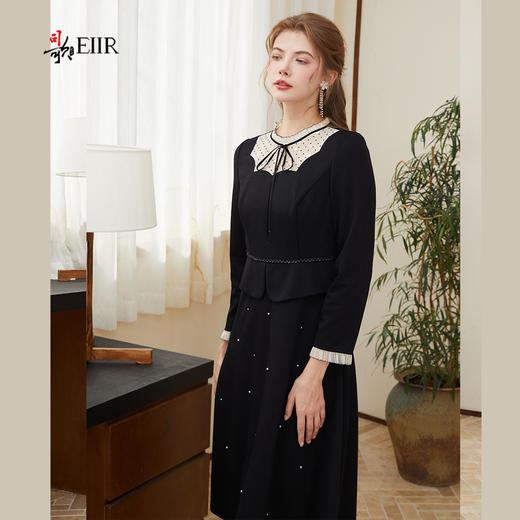 司歌A921151X假两件长袖连衣裙优雅收腰黑裙A921151X 商品图1