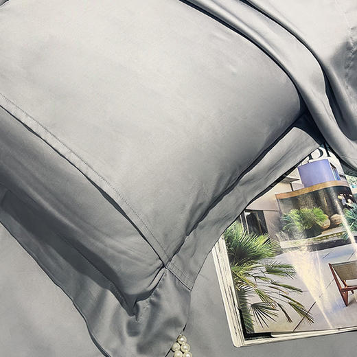 帝豪高密度纯棉素色绣花床笠四件套-古典银【A35】 商品图1