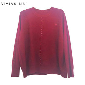VIVIAN LIU薇薇安刘C2556302秋女装新款时尚圆领钉珠宽松毛衣