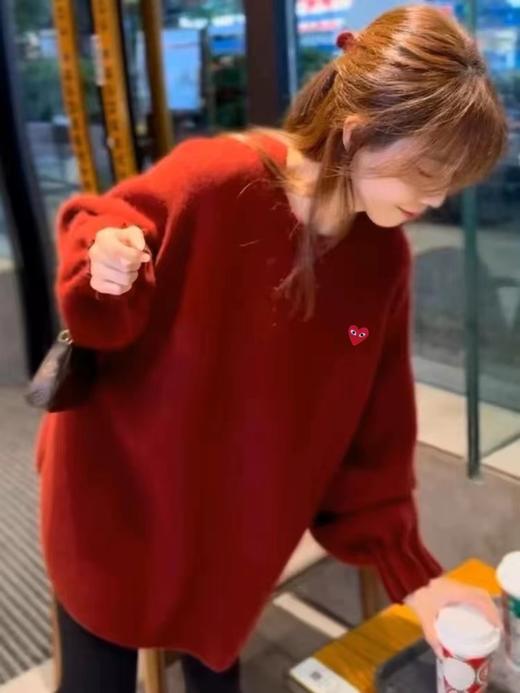 D121610秋冬温暖氛围红色慵懒显白圆领女士针织衫 商品图6