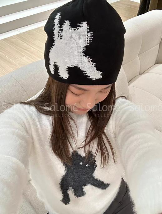 D121622韩国秋冬提花3M反光电眼小猫针织毛线帽子保暖冷帽男女同款 商品图13