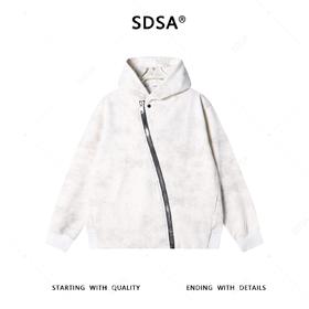 SDSA男士秋冬新款痞帅男装时尚扎染满天星斜拉链连帽卫衣外套百搭