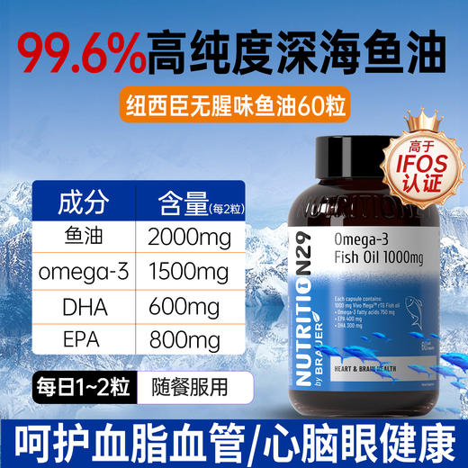 【原装进口】Nutrition29纽西臣Omega3鱼油软胶囊RTG型呵护心脑血管健康60粒/瓶 商品图0