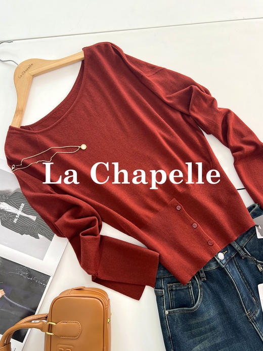 会员福利【斜肩羊毛衫】拉夏贝尔/La Chapelle小众设计感通勤毛衣~斜领/一字领收腰针织衫 商品图1