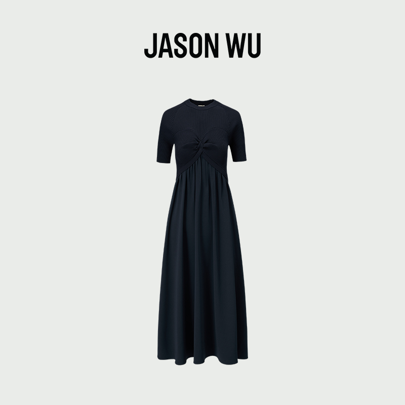 【JASON WU】新款简约百搭扭结针梭拼裙子长裙连衣裙