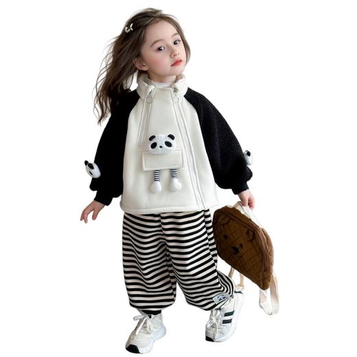 Laffey & Monkey儿童【加绒】冬款防风套装女童撞色运动卫衣套装宝宝条纹休闲棉服80-150 商品图4