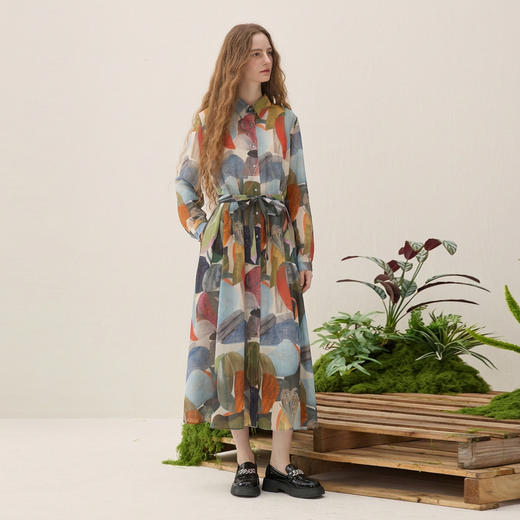 谜底纯棉连衣裙长袖2026春季新品复古原创花色A型长裙女265ML5031 商品图1