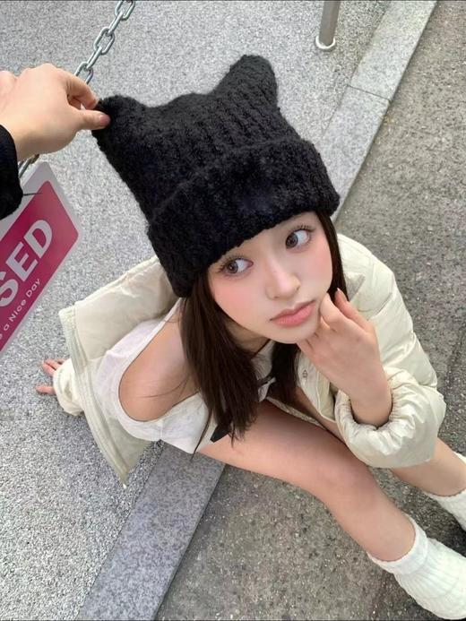 D121637冬日出片神器显脸小超可爱猫耳朵毛线帽子 商品图5